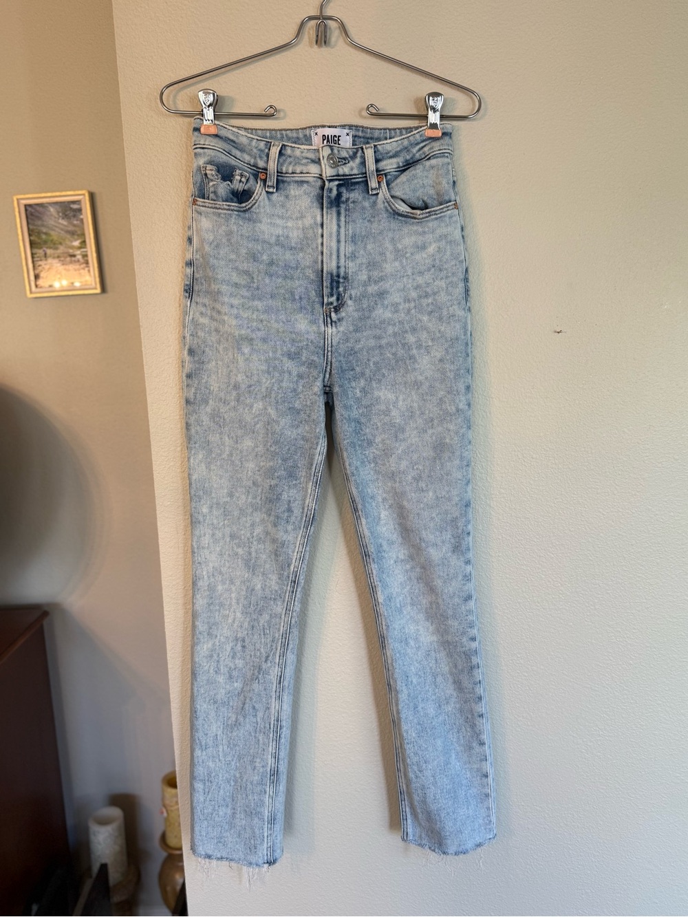 PAIGE Light Blue High-Rise Straight Leg Jeans